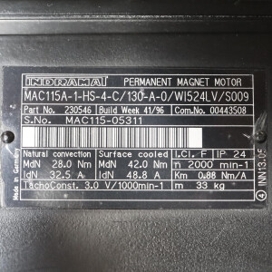 INDRAMAT Servomotor MAC115A-1-HS-4-C/130-A-0/WI524LV/S009 230546 NOV