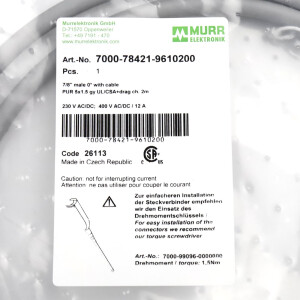 MURR ELEKTRONIK Powerleitung 7/8 St. 0° freies Ltg-ende 7000-78421-9610200 OVP