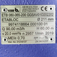 KSB Blockpumpe ETABLOC ETB080-065-200 GGSAV01D202202 90 m³/h 60,00m NOV