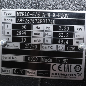 Grundfos Eintauchpumpe MTR10-6/6A-W-A-HQQV 10m³/h 62.2m max NOV