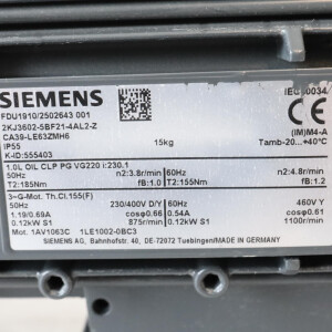 Siemens Stirnradschneckengetriebemotor 2KJ3602-5BF21-4AL2-Z i=230,1 NOV