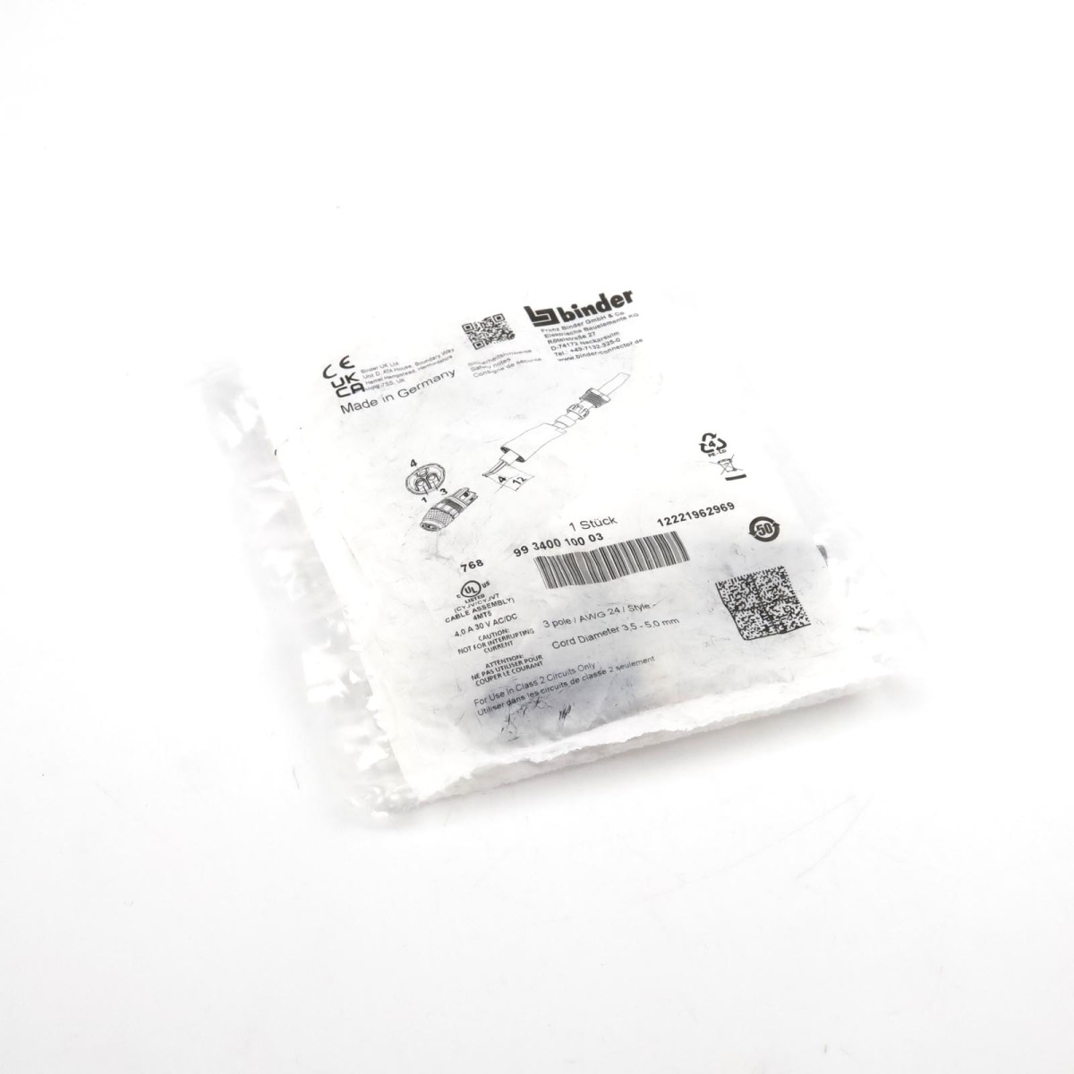 binder M8 Kabeldose 99 3400 100 03 OVP