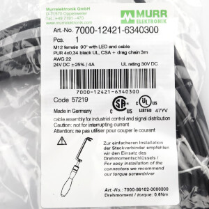 MURR ELEKTRONIK Verbindungskabel 7000-12421-6340300 OVP