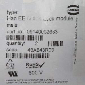 Harting Buchsenmodul Han EE Quick-Lock module, male 09140082633 (2Stk.) OVP