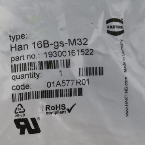 Harting Tüllengehäuse HAN 16B-gs-M32 19300161522 OVP