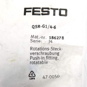 Festo Rotations-Steckverschraubung QSR-G1/4-6 186278 OVP