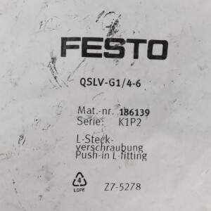 Festo L-Steckverschraubung QSLV-G1/4-6 186139 (10Stk.) OVP