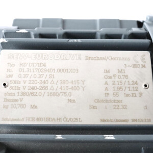 SEW Stirnrad-Getriebemotor R27 DT71D4 0,37kW i=22,32:1 NOV