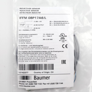 Baumer electric Induktiver Näherungsschalter IFFM 08P17A6/L OVP