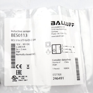 Balluff induktiver Sensor BES0113 BES 516-377-G-E5-C-S49 OVP
