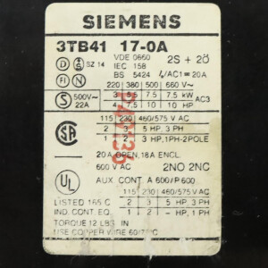 Siemens Schütz 3TB4117-0AM0 220V/50Hz 264V/60Hz GEB