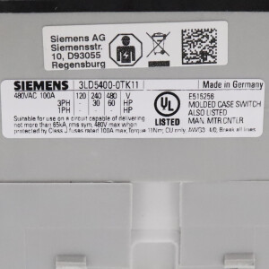 Siemens Lasttrennschalter 3LD5400-0TK11 NOV