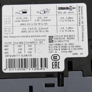 Siemens Leistungsschalter 3RV2411-0JA10 NOV