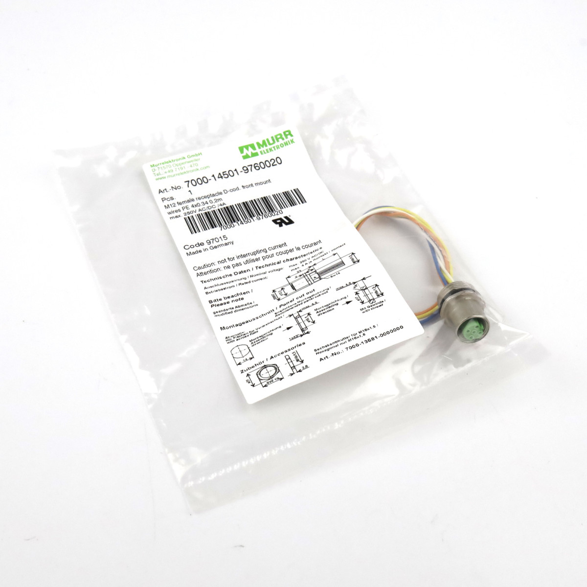 MURR ELEKTRONIK M12 Flansch 7000-14501-9760020 OVP