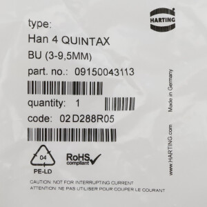 Harting Buchseneinsatz Han 4 QUINTAX BU (3-9,5MM) 09150043113 OVP