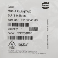 Harting Buchseneinsatz Han 4 QUINTAX BU (3-9,5MM) 09150043113 OVP