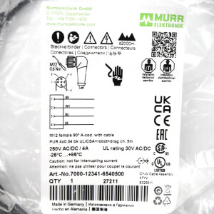 MURR ELEKTRONIK Verbindungskabel M12 Bu. freies Ltg-ende 7000-12341-6540500 OVP