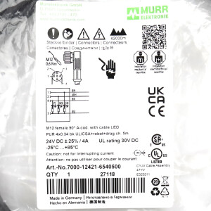 MURR ELEKTRONIK Verbindungskabel M12 Bu. freies Ltg-ende 7000-12421-6540500 OVP