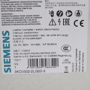 Siemens Lasttrennschalter 3KD0332-2LG20-3 OVP