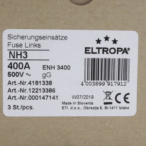Eltropa NH-Sicherungseinsatz 4181338 500V 400A (3Stk.) OVP