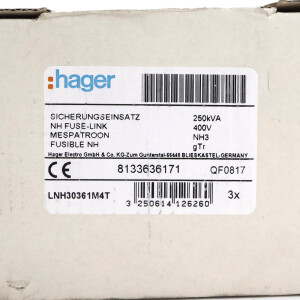 Hager NH-Sicherungseinsatz LNH30361M4T 250kVA 400V (3Stk.) OVP