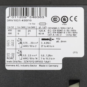 Siemens Leistungsschalter 3RV1031-4BB10 NOV