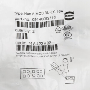 Harting Buchse Han 5 MOD BU-ES 16A 09140052716 (2Stk.) OVP