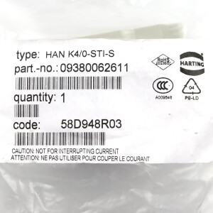 Harting Stifteinsatz Han K4/0-STI-S 09380062611 OVP
