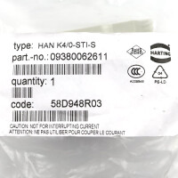 Harting Stifteinsatz Han K4/0-STI-S 09380062611 OVP