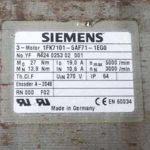 Siemens Synchronservomotor 1FK7101-5AF71-1EG0 GEB