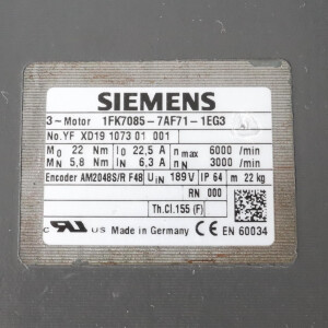Siemens Synchronmotor 1FK7085-7AF71-1EG3 GEB