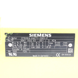 Siemens Synchronservomotor 1FT6064-6AC71-3EK5-Z Z=K24 GEB