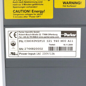 Parker Servo-Drive Compax3 C3S063V2F10 I21 T40 M00 A11 GEB