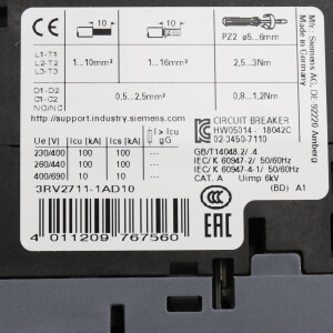 Siemens Leistungsschalter 3RV2711-1AD10 OVP