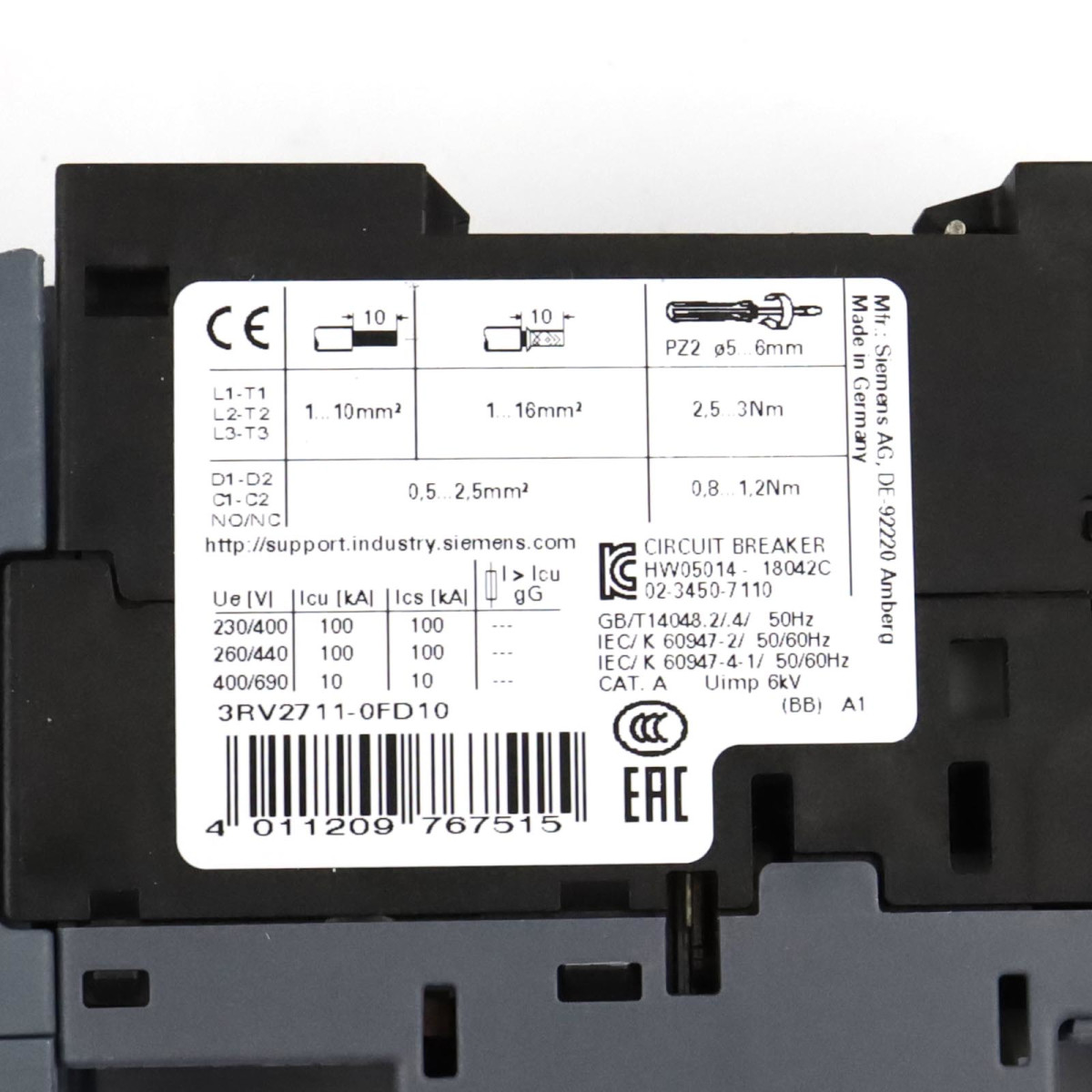 Siemens Leistungsschalter  3RV2711-0FD10 OVP