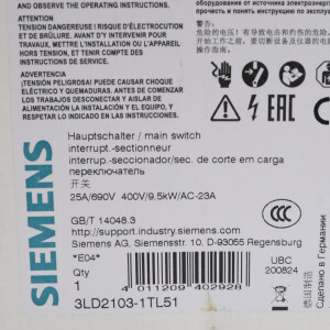 Siemens Hauptschalter 3LD2103-1TL51 OVP