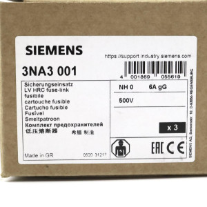 Siemens NH-Sicherungseinsatz 3NA3 001 (3Stk.) OVP