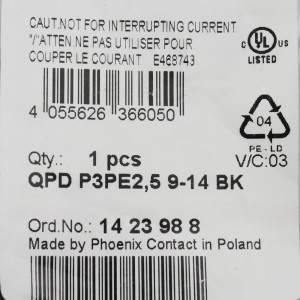 Phoenix Contact Steckverbinder QPD P3PE2,5 9-14 BK 1423988 OVP