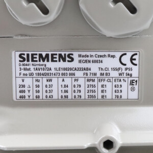 Siemens Niederspannungsmotor 1LE1002-0CA22-2AB4 NOV