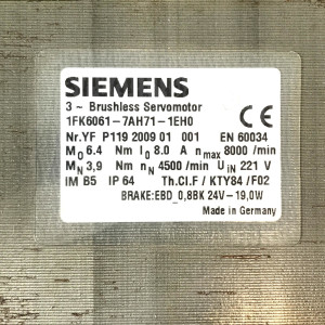 Siemens Servomotor Motor 1FK6061-7AH71-1EH0 NOV