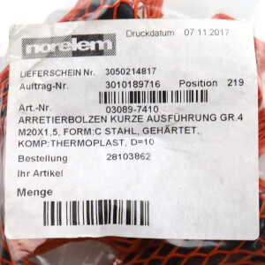 Norelem Arretierbolzen 03089-7410 M20x1,5 (10Stk.) OVP