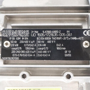 Siemens Schneckengetriebemotor 2KJ1730-5BC13-2FC1-Z i=60 NOV