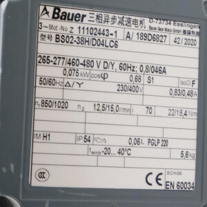 Bauer Schneckengetriebemotor BS02-38H/D04LC6 i=70 NOV