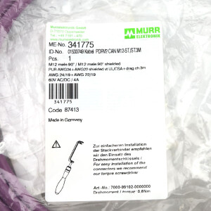 MURR ELEKTRONIK Verbindungskabel M12 St. 90° M12 St. 90° 341775 OVP