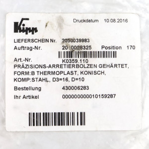 Kipp Präzisions-Arretierbolzen K0359.110 NOV