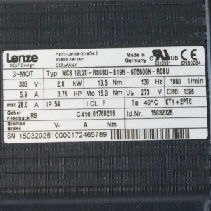 Lenze Servomotor MCS 12L20-RS0B0-B19N-ST5S00N-R0SU 15032025 2.8kW GEB