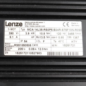 Lenze Servomotor MCA 14L35-RS0P5-B24R-ST5F10N-R0S0 15251721 3.9kW #K3 GEB