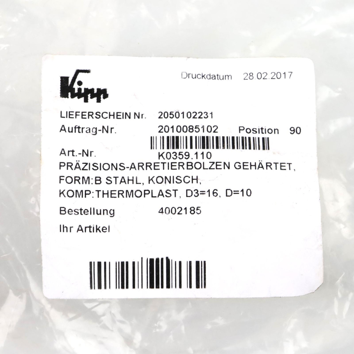 Kipp Pr&auml;zisions-Arretierbolzen K0359.110 OVP