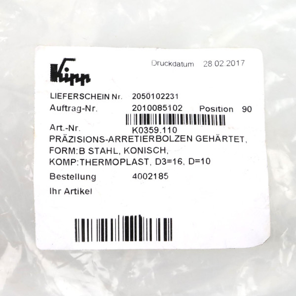 Kipp Präzisions-Arretierbolzen K0359.110 OVP