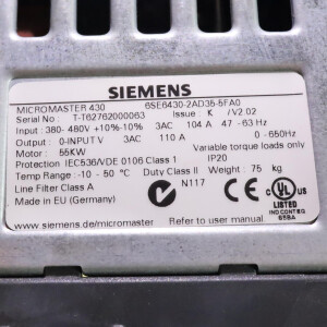Siemens Micromaster 430 6SE6430-2AD35-5FA0 E-Stand:K/V2.02 GEB